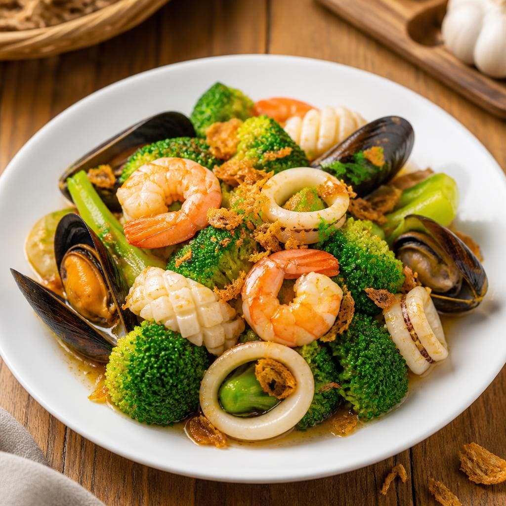 Bakmi Golek Brokoli Cah Seafood